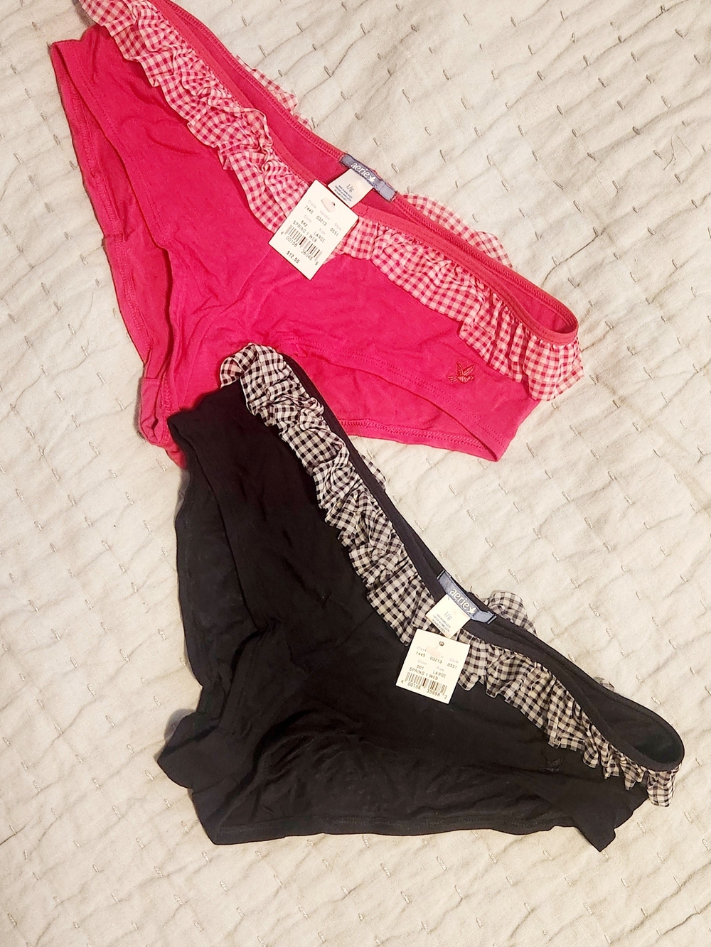aerie Gingham Ruffle Bikini Panties - Hot Pink & Black (2-Pack)